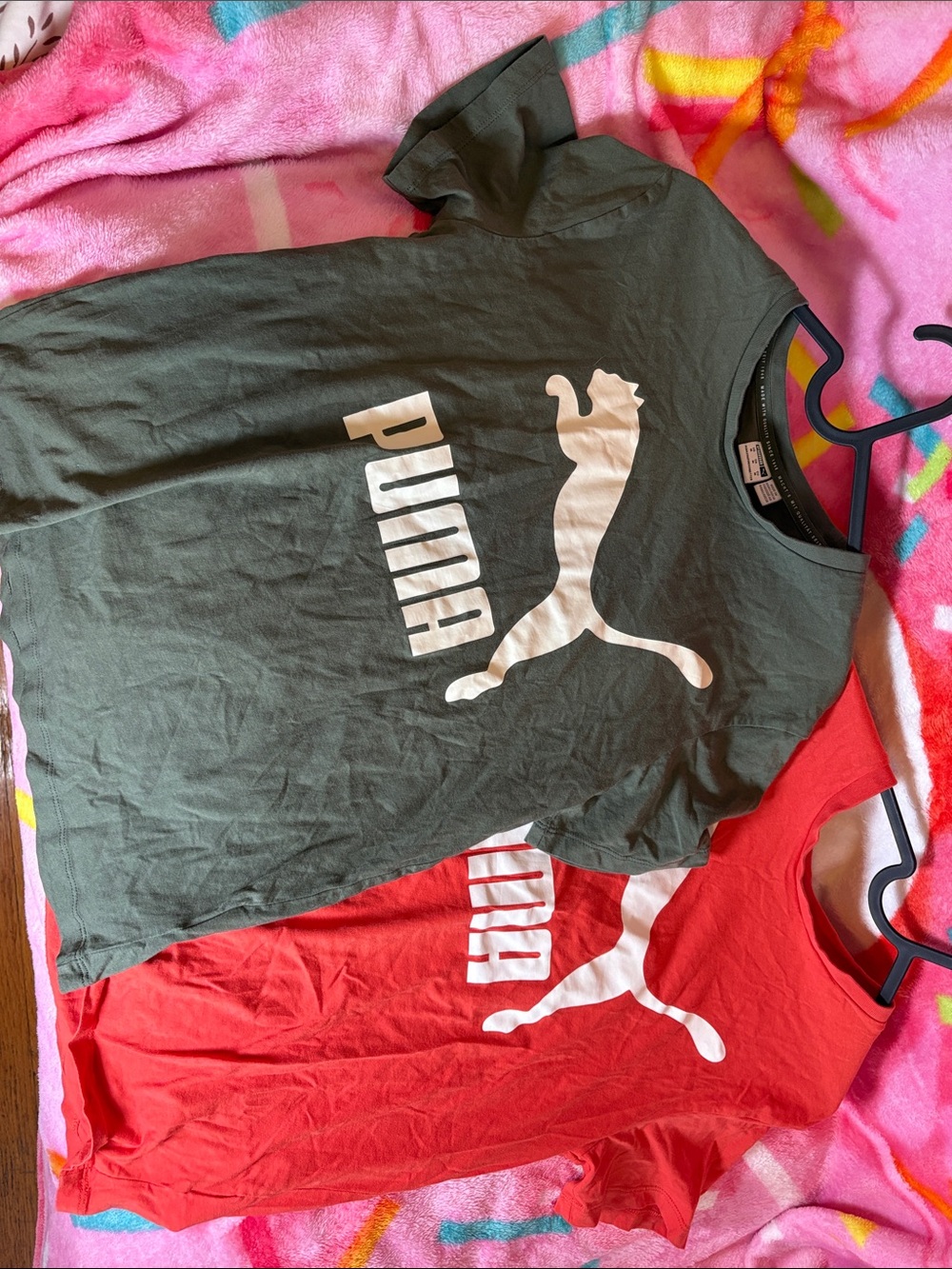 Puma Short-Sleeve Logo Tee in Dark Green and Orange